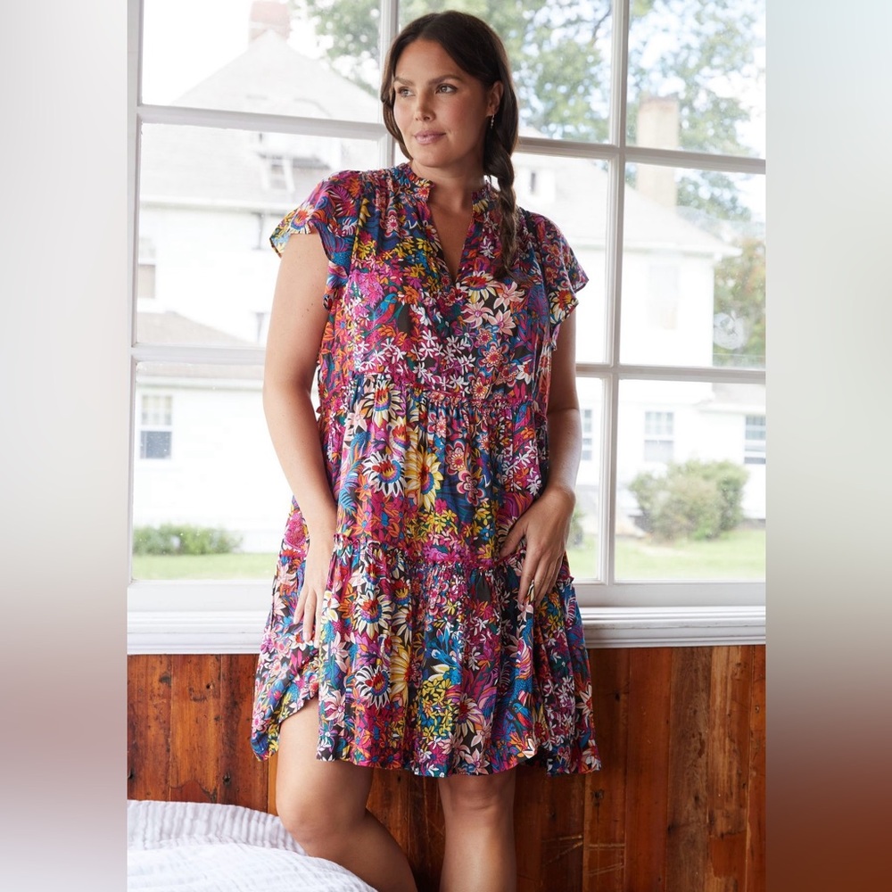 Anthropologie Penrose Tiered Floral Dress with Flutter Sleeves 2X